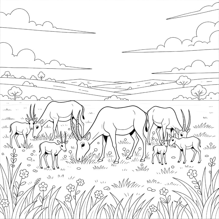 Saiga Antelope On степь Coloring Page