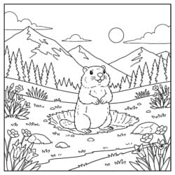 Marmot In Alpine Meadow Coloring Page - Printable Coloring page