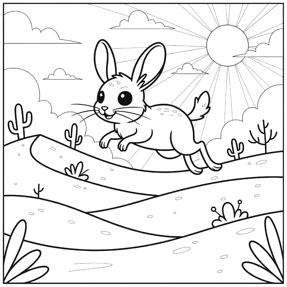 Jerboa Jumping Sand Dunes Coloring Page