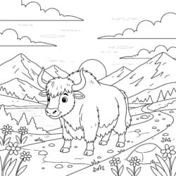 Yak On Mountain Trail Coloring Page - Printable Coloring page