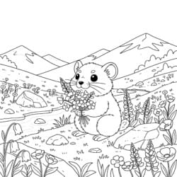 Pika With Wildflowers Coloring Page - Printable Coloring page