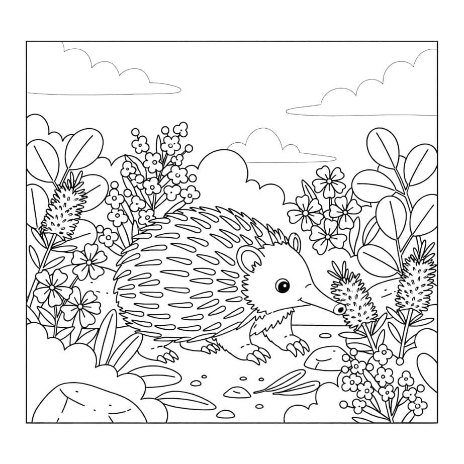 Echidna In Bushes Coloring Page