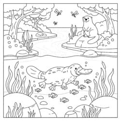 Platypus In Stream Coloring Page - Printable Coloring page
