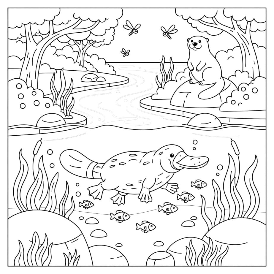 Platypus In Stream Coloring Page