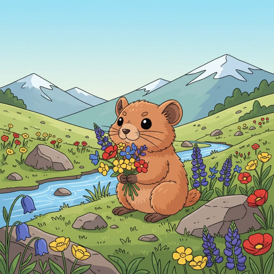 Pika With Wildflowers Coloring Page 2