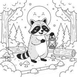 Raccoon With Lantern Coloring Page - Printable Coloring page