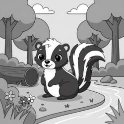 Skunk With Striped Tail Coloring Page - Printable Coloring page