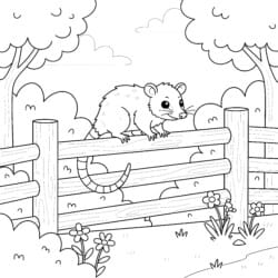 Opossum On Fence Coloring Page - Printable Coloring page