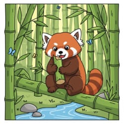 Red Panda Eating Bamboo Coloring Page - Origin image