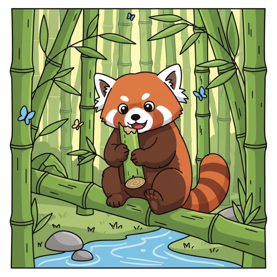 Red Panda Eating Bamboo Coloring Page 2