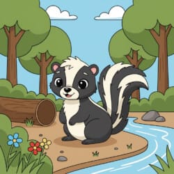 Skunk With Striped Tail Coloring Page - Origin image