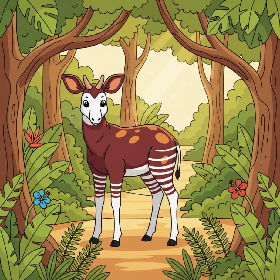 Okapi In Jungle Clearing Coloring Page 2