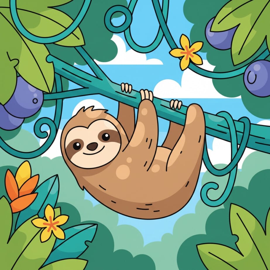 Sloth In Canopy Coloring Page 2