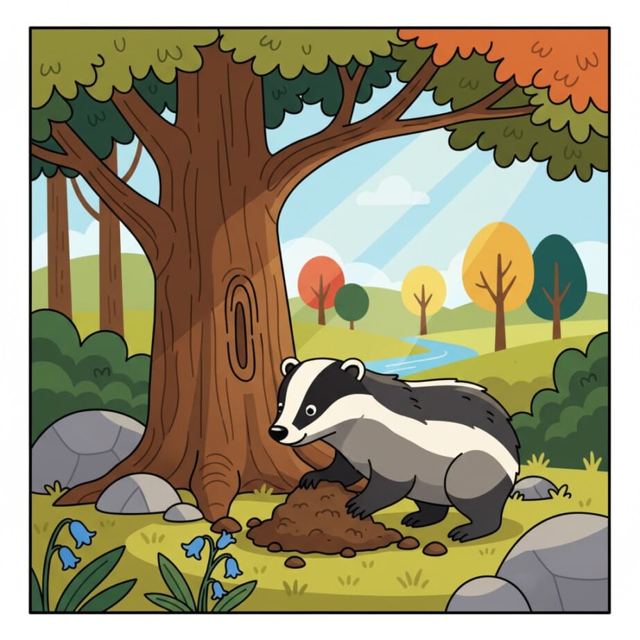 Badger In Forest Coloring Page 2