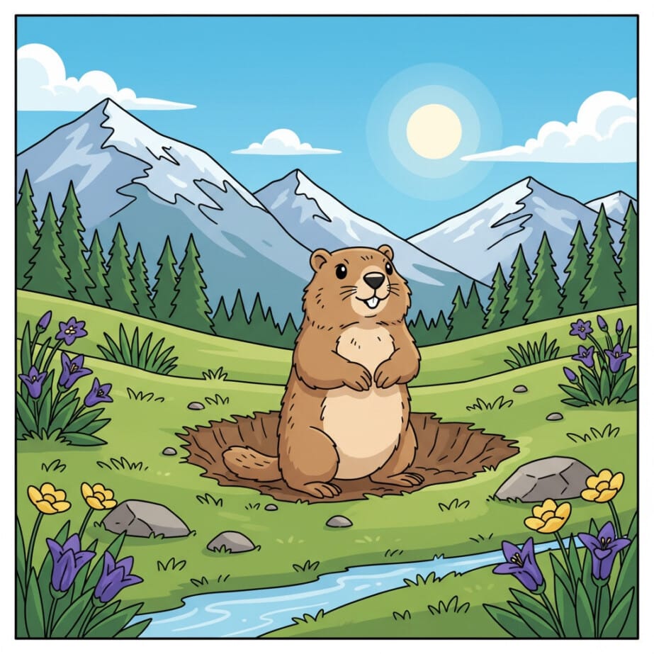 Marmot In Alpine Meadow Coloring Page 2