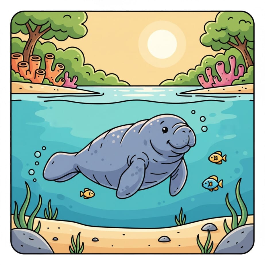 Manatee In Calm Lagoon Coloring Page 2