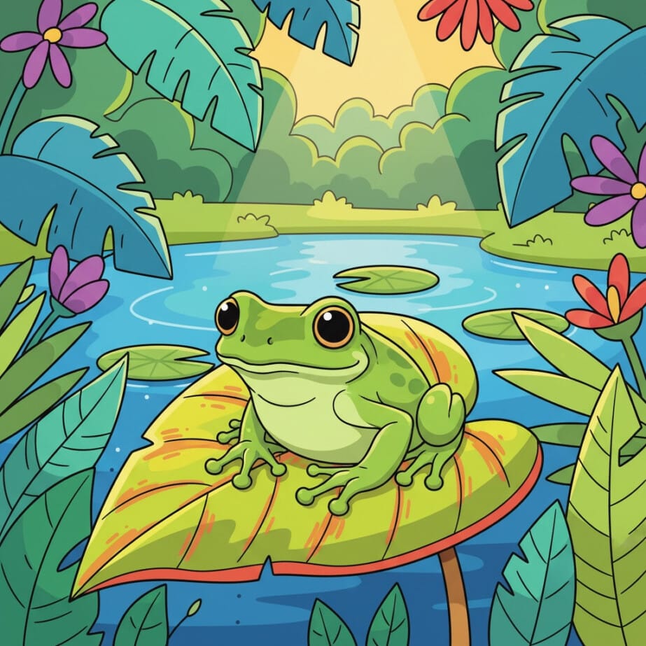 Tree Frog On Leaf Coloring Page 2