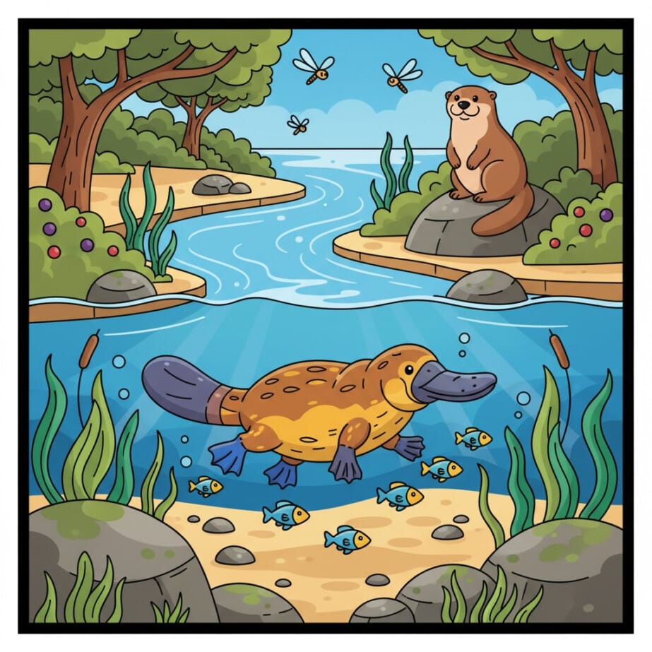 Platypus In Stream Coloring Page 2