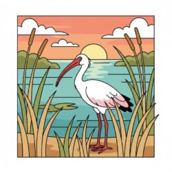 Ibis In Wetland Reeds Coloring Page - Origin image
