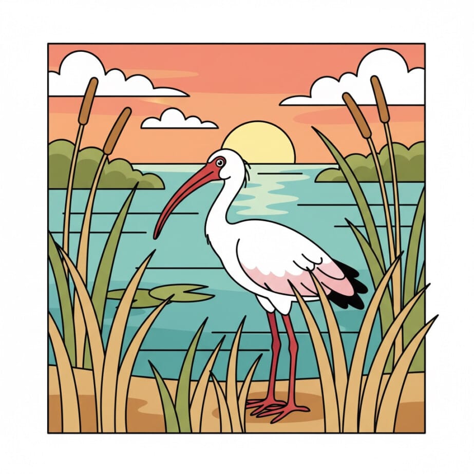 Ibis In Wetland Reeds Coloring Page 2