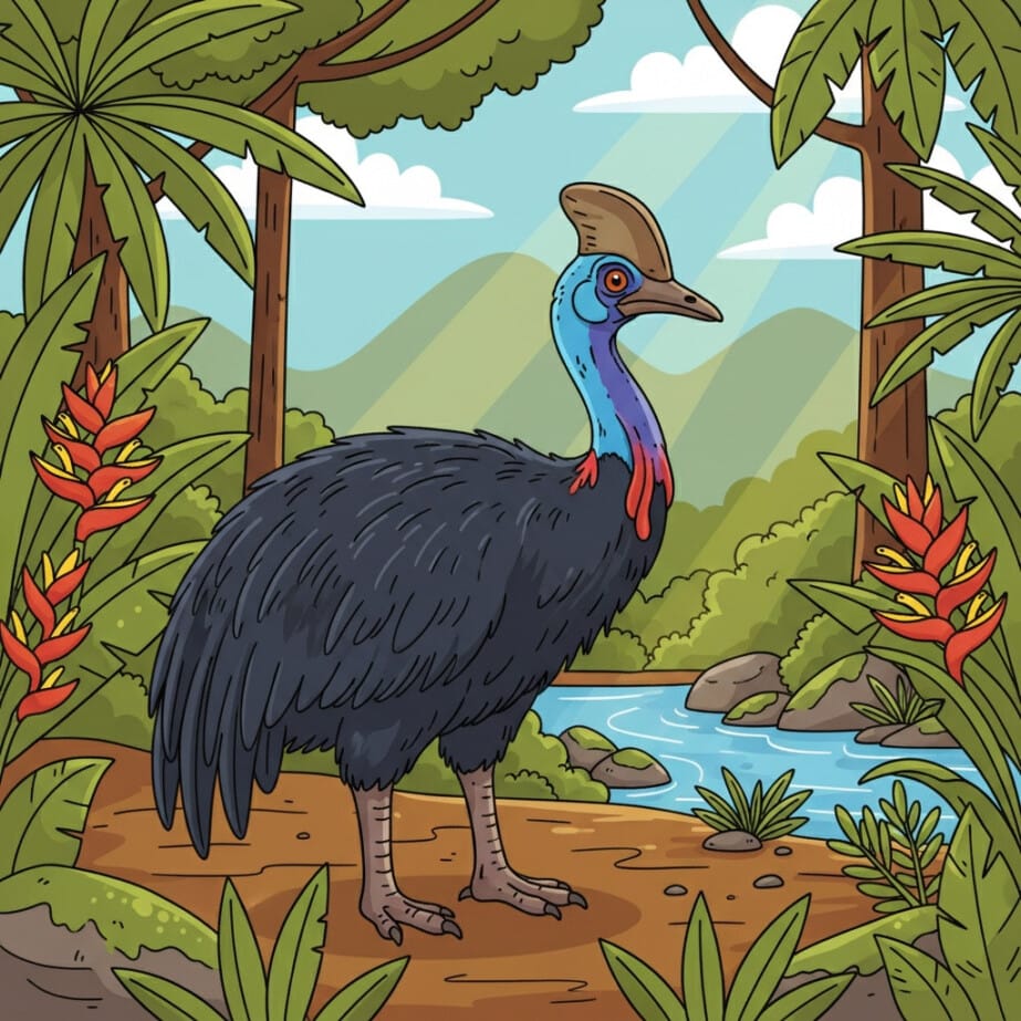 Cassowary In Rainforest Coloring Page 2