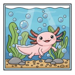 Axolotl With Bubbles Coloring Page - Origin image