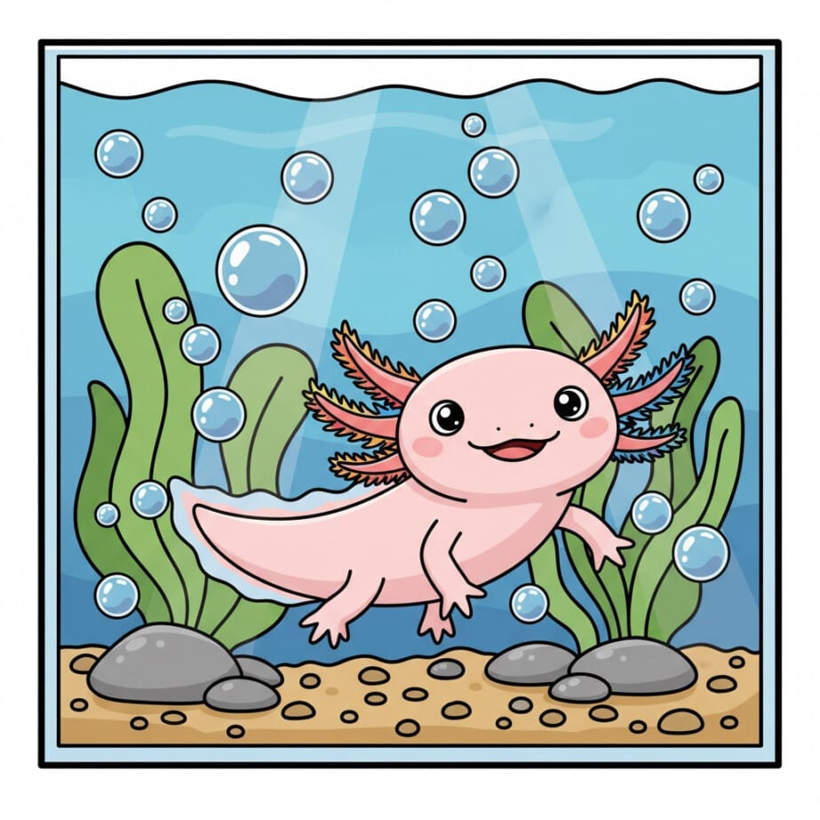 Axolotl With Bubbles Coloring Page 2