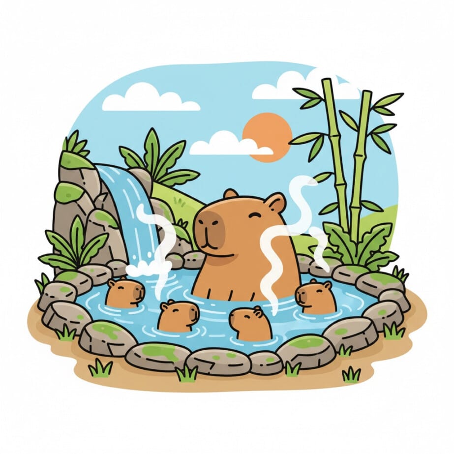 Capybara In Hot Spring Coloring Page 2