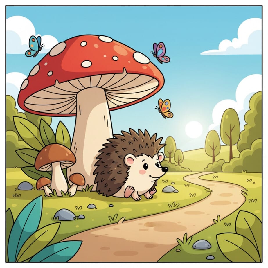 Hedgehog With Mushroom Coloring Page 2