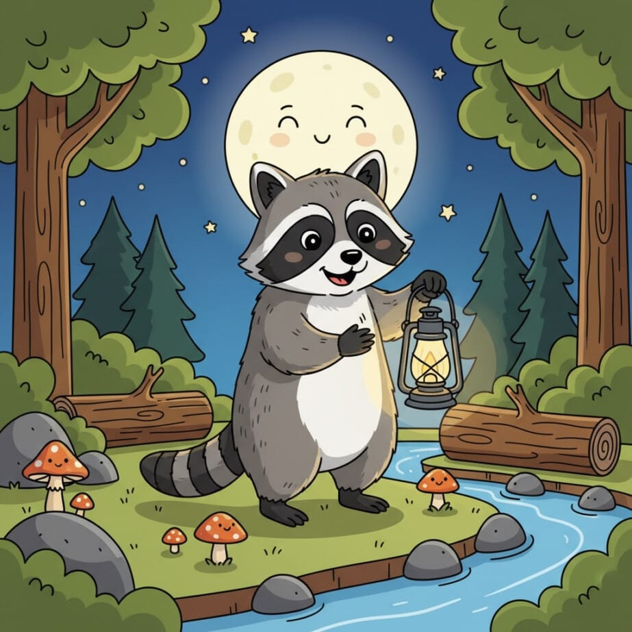 Raccoon With Lantern Coloring Page 2