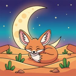 Fennec Fox Under Desert Moon Coloring Page - Origin image
