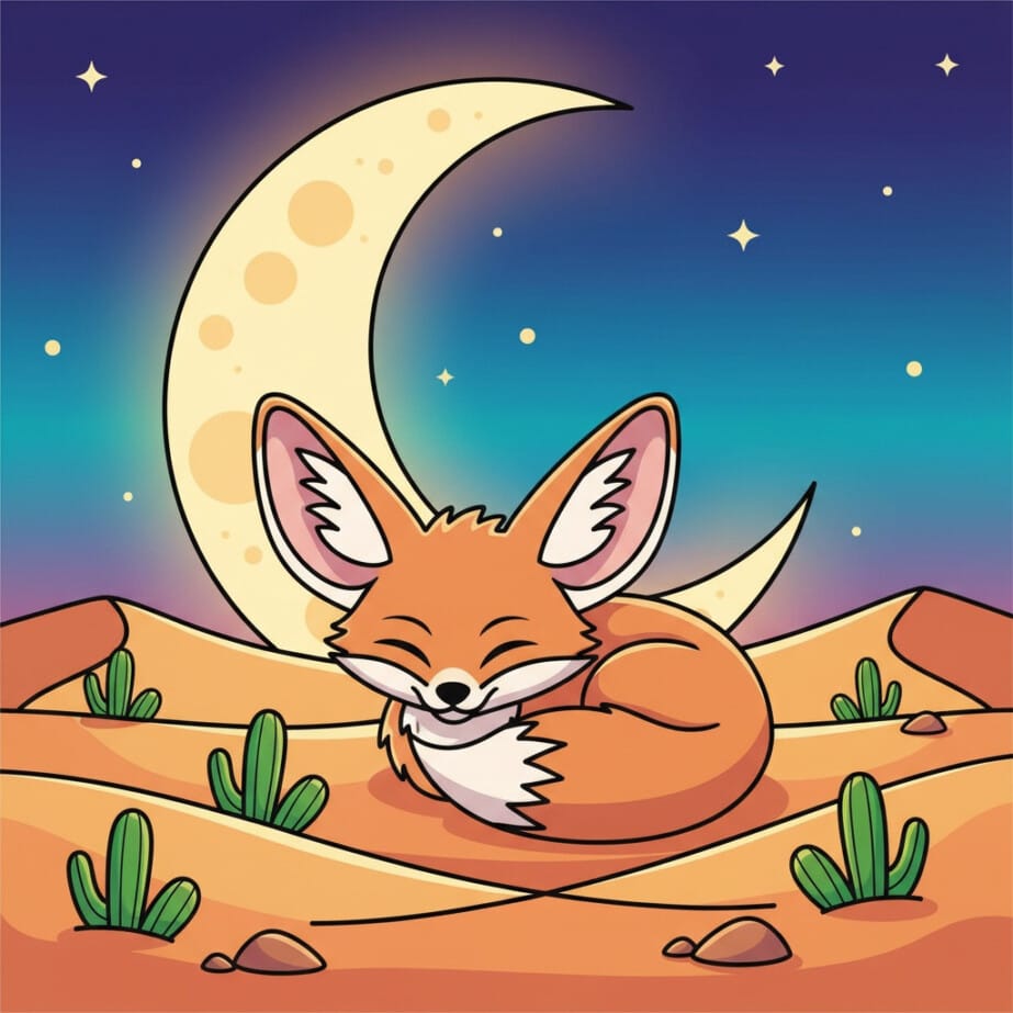 Fennec Fox Under Desert Moon Coloring Page 2