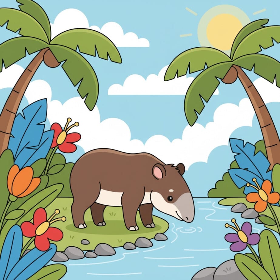 Tapir By Riverbank Coloring Page 2