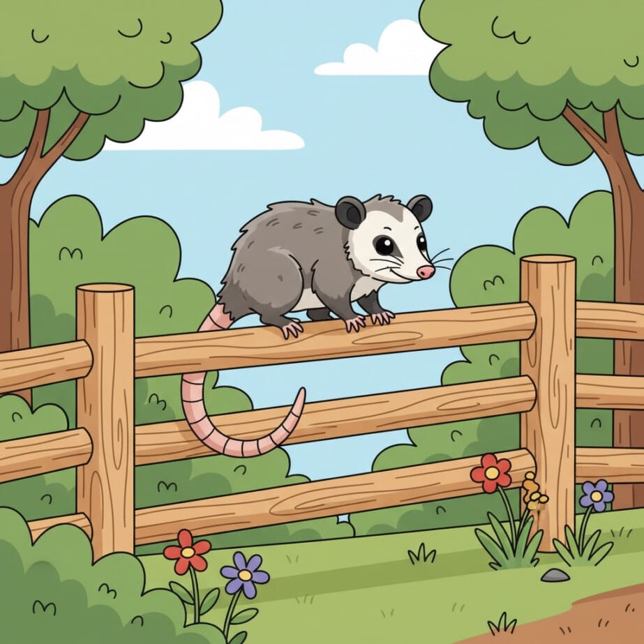Opossum On Fence Coloring Page 2