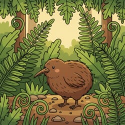 Kiwi Bird In Fern Forest Coloring Page - Origin image