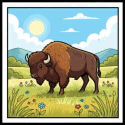 Bison On Prairie Coloring Page - Origin image
