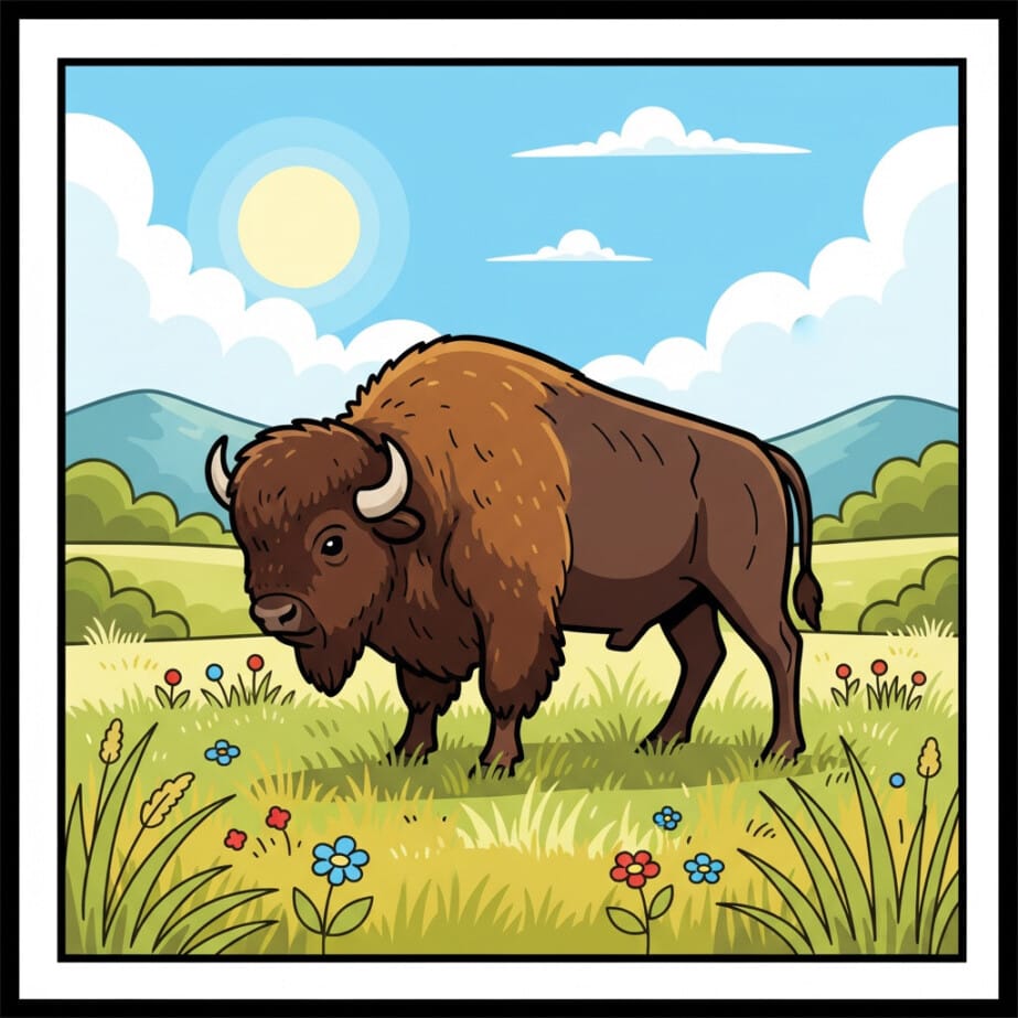Bison On Prairie Coloring Page 2