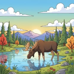 Moose By Lake Coloring Page - Origin image