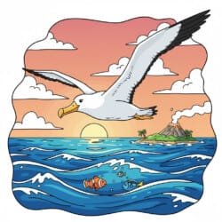Albatross Over Ocean Coloring Page - Origin image