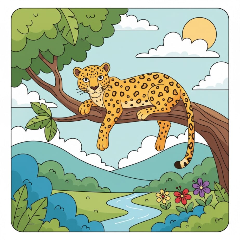 Leopard In Tree Coloring Page 2