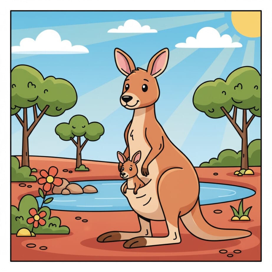 Kangaroo With Joey Coloring Page 2