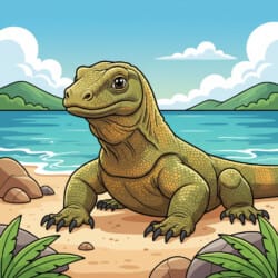 Komodo Dragon On Shore Coloring Page - Origin image