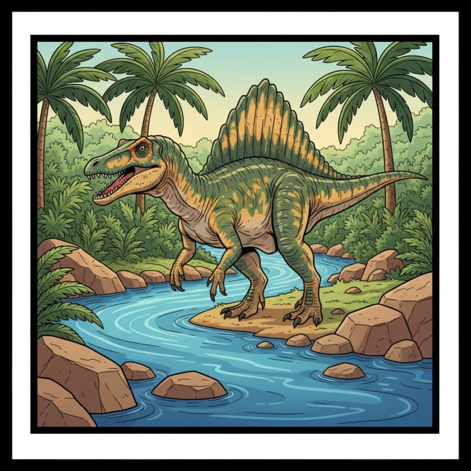 Nehir Kenarındaki Spinosaurus Boyama Sayfası 2