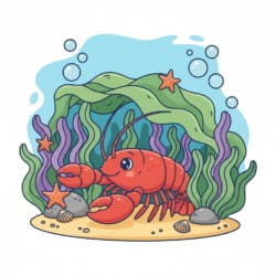 Lobster In Seaweed Coloring Page - Origin image