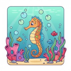 Seahorse With Bubbles Coloring Page - Origin image