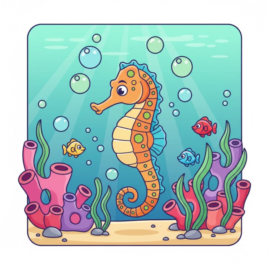 Seahorse With Bubbles Coloring Page 2
