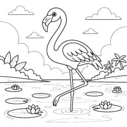 Flamingo In Shallow Water Coloring Page - Printable Coloring page