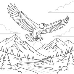 Eagle Soaring Mountains Coloring Page - Printable Coloring page