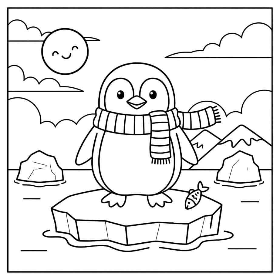 Penguin With Scarf Coloring Page