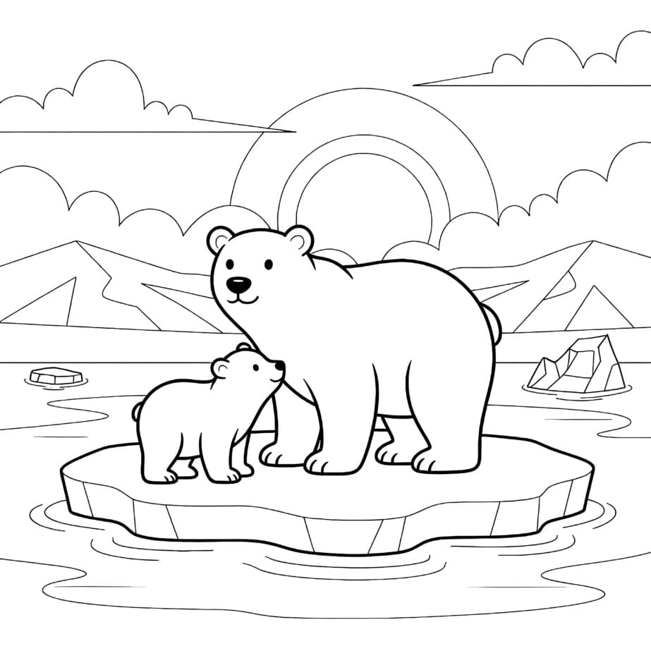 Polar Bear With Cub Coloring Page